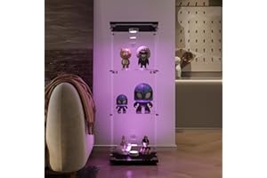 DGCZYXGL Vitrina de Cristal,3 Pisos Vitrina de Exposición con Luz LED,Vitrina Expositora para Colecciones,1 Porte et Serrure,Gabinetes de Vidrio para Salón,Dormitorio,Pasillo,42×36×125cm, Negro