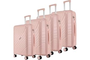 Fly Kite Luggage 4 Piece Suitcase Set 18''20''24''28'', 100% Polypropylene Hard Shell with Aluminium Trolley Handle Real TSA Secure Lock 3 Digit 360° Smooth Wheels|Light Pink