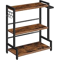 HOOBRO Keukenrek, magnetronstandaard, koffiekast, voor kleine ruimtes, keuken, eetkamer, rustiek bruin en zwart EBF15HB01