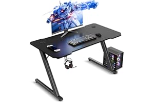 TRIUMPHKEY Bureau Gaming, 100x60CM Table de Jeu, Bureau Robuste pour Ordinateur Ergonomique,Surface en Fibre de Carbone,Crochet pour Casque et Gestion des câbles,Cadre en Forme Z Moderne, Carbon Noir