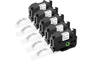 FIMAX TECH Fimax Kompatybilna taśma z etykietami zamiennik do Brother TZe 24 mm taśma laminowana TZe251 TZe-251 czarna na białym, do Brother P Touch PT-D600 PT-E550WVP PT-2430PC PT-P750W, 5-pak