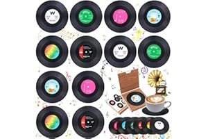 PHOENIXDN SoundZero 12 Pieces Posavasos para Bebidas Retro, Posavasos Vinilos de Vinilo Retro, Posavasos Retro con Discos de Vinilo, Posavasos de Vinilo CD, Posavasos Vinilo, Posavasos de vinilo antideslizantes