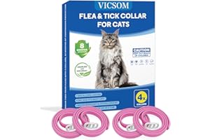 VICSOM Collare Antiparassitario per Gatti, Collare Antipulci Gatto, Collari Antiparassitari per Gatti, 8 Mesi di Protezione Naturale Collare Gatto Antiparassitario Regolabile Impermeabile 18.8In Rosa 4Pcs