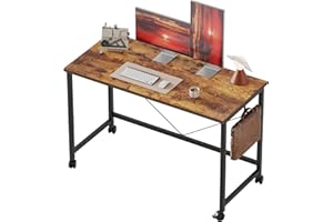 Mericonia 100 cm Computertisch mit Rollen, Gaming-Schreibtisch für kleine Räume, moderner Schreibtisch im schlichten Stil für das Homeoffice, Schreibtische für Studenten, Braun