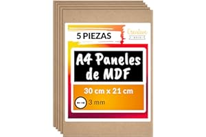Creative DECO 5 x A4 MDF Tablero Madera | 300 x 210 x 3 mm Corte por Laser, CNC Router, Modelado, Calado, Bricolaje, Manualidades