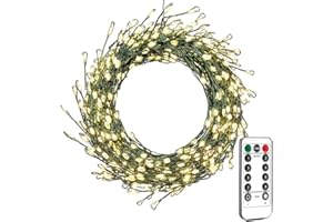 ZELUXDOT Luces de petardo enchufables, 15m, 500 LED, blanco cálido, verde, alambre, luces de hadas con control remoto para dormitorio, boda, cumpleaños, fiesta, árbol de Navidad, jardín, patio