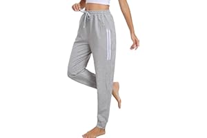 Vlazom Pantalon de Jogging Femme Pantalon de Sport Coton Pantalons de survêtement avec Poches Rayures pour Fitness Training
