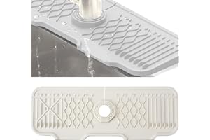 Veki Alfombrilla de Silicona para Grifo, Protector Salpicaduras de Fregadero, Bandeja de Recogida de Goteo, Tapete Absorbente para Fregadero para Proteger Encimera de Cocina y Baño (43 cm, Blanco)