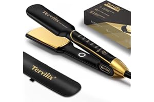 Terviiix Piastra Larga Capelli in Titanio, 24K Salone Professionale Piastra per Capelli e Arricciacapelli 2 in 1, 30s Riscaldamento Veloce, Doppia Tensione, 60 minuti di Spegnimento Automatico, 45mm