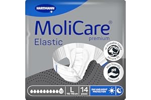 MoliCare Premium Elastic Adult Nappies – 10 Drop | High Absorbent Disposable Night-Time Nappies for Men & Women with Very Severe Incontinence | Size L | Pack of 14
