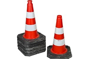 6er-Pack Premium Qualitäts Pylonen 500mm - langlebige 2,5kg schwere Verkehrshütchen standsicher - reflektierende Folienstreifen