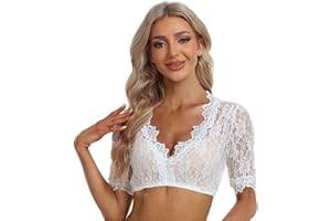 Jecarden Damen Dirndlbluse Spitze Trachten Dirndlbluse Kurzarm Oktoberfest Dirndlblusen Halbarm Tracht Bluse Weiß/Schwarz (34-48)