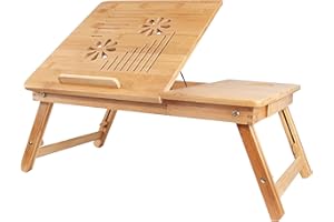Todeco-Plateau de Lit Pliable, Table Portable pour Ordinateur, Bureau Ajustable avec Grande Ventilation, Matériau: Bambou, Dimensions de la Surface de la Table: 55,1 x 35,1 cm