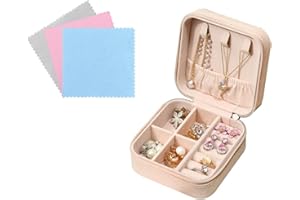 FuninCrea Jewellery Box for Women, Mini PU Leather Travel Jewelry Storage Case with 3pcs Silver Cloth for Rings Earrings Necklace, Portable Jewellery Box Organizer for Girl, Wife, Mother (pink)