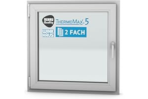ThermoMax 5 Classic Kunststoff-Fenster, Uw-Wert 1,3, BxH: 90x90cm / 900x900mm, DIN links (Griff rechts), mit 2-fach Wärme-Isolier-Verglasung, Winkhaus Sicherheitssystem & Rehau Profil