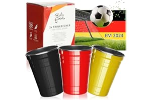 Robin Goods® 3 Bicchieri in Acciaio Inossidabile Nero, Rosso, Giallo - Bicchieri di Alta qualità da 500 ml - Bicchieri da Campeggio - infrangibili e privi di BPA (03 Pezzi - Nero/Rosso/Giallo)