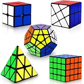 Coolzon Magic Cube Set, Magic Cube Set of 5 Magic Cubes, Speed Magic Cube Set 2x2 4x4 Fenghuolun Pyraminx Pyramid Megaminx Fe