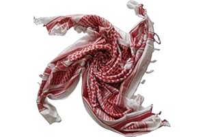 MILSPEC SURPLUS Shemagh Bufanda de algodón árabe cubierta de cabeza desierto palestino Keffiyeh táctica del ejército bufanda hecha a mano, Rojo/Blanco, Talla única