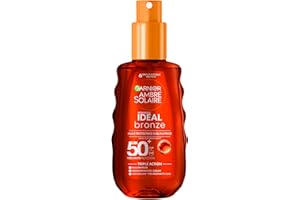 Garnier Ambre Solaire – Ideal Bronze – Huile Protectrice Sublimatrice de Bronzage – Très Haute Protection FPS 50+ - Enrichie à la Vitamine E – Non Gras – Non Collant – Tous Types de Peau - 150 ml