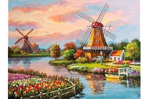 Bimkole Diamond Painting 5D DIY Diamant Peinture Moulin à Vent Paysage Bricolage Plein Forage Cristal Strass Peinture Décor à La Maison 40 * 50 cm(y4-1276)