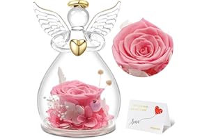 Sunia Regalo Festa della Mamma,Rosa Eterna con Figurine Angelo,Rosa Stabilizzata Vera Regalo per la Festa della Mamma,Angelo Custode Regali Festa della Mamma Originali,Regalo Mamma Nonna Compleanno