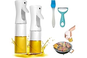 MAHAVIRA Pulverizadores de Aceite - Pack Spray Dispensador con Cepillo y Pelador de Patatas de Silicona - Vaporizador de Cocina - Pack de 2 (200ml y 300ml)