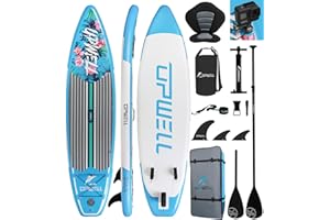 UPWELL Aufblasbares Stand Up Paddle Board 350/340/335/320cm mit SUP-Zubehör Inklusive Rucksack, Reparatursets, Rutschfestes Deck, Kajaksitz, Leine, 3 Flossen, Paddel und Handpumpe