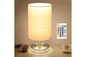 COOLWEST Bedside Table Lamp, LED Modern Nightstand Desk Lamp, Remote Dimmable RGB Color Changing Modes for Bedroom, Living Room, Childrens Room, Office (E27 RGB Bulb Included)