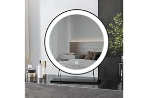 Heilmetz Hollywood Mirror for Dressing Table, Vanity Mirror with Lights, Light up Mirror Makeup Mirror Make up Mirror with Lighting with 3 Color Temperature, Round Black Mirror ф40 cm
