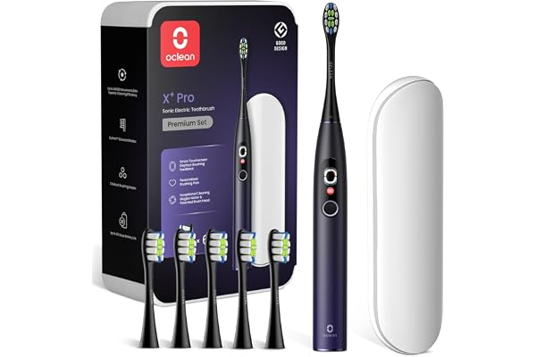 Oclean X Pro Set Brosse à dents électrique, 6 Brosettes et Étui de voyage, 3 Modes et Écran tactile intelligente, Suivi en temps réel, Autonomie 30 jours, Minuteur & Rappel, Set Violet