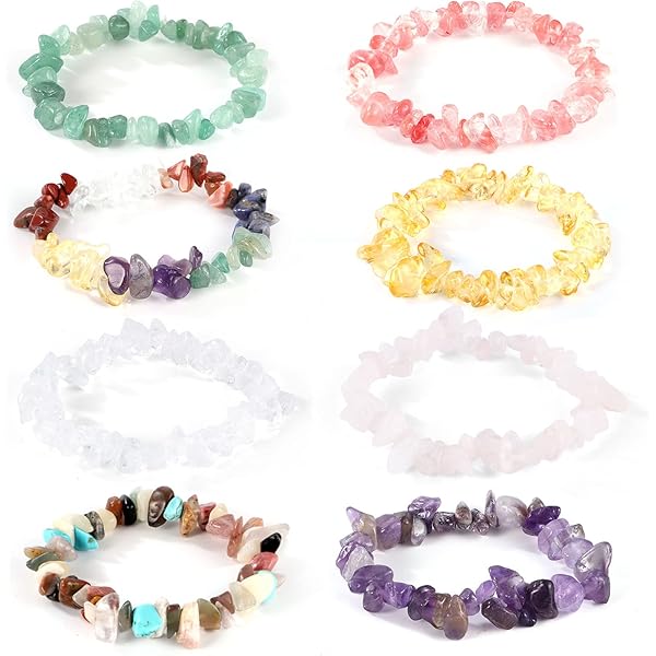 Uoeo Set di 15 Bracciali con Perle di Cristallo Irregolare, Bracciale Elastico con Pietre Naturali, Braccialetto di Pietre Schiacciate, Gioielli, Regali Creativi per Ragazze e Donne
