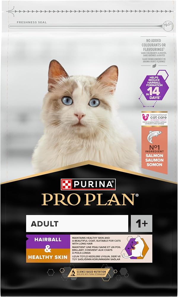 Pro Plan Hairball & Healthy Skin 1+ Yetişkin Kediler İçin Tam Kuru Kedi Maması, Zengin Somon İçeriği 10 kg