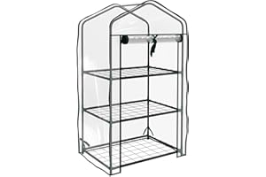 Outsunny Invernadero de Jardín de 3 Niveles Invernadero de Terraza con 3 Estantes Puerta con Cremallera Marco de Acero y Cubierta de PVC para Cultivo de Plantas Flores 59x39x127 cm Transparente