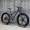 JAMCHE 26Inch Mountain Bikes, Adult Fat Tire Mountain Trail Bike, 27 Speed Bicycle, High-carbon Steel Frame Full Suspension Dual Disc Brake, 4.0 Inch Thick Wheel Mountain Snow Beach Bikes