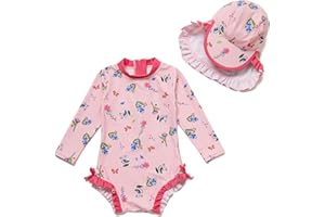 Mazuliso Baby Bambina UPF50+ Costume da Bagno Intero Maniche Lunga con Cerniera e Cappello