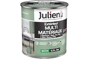 Julien Peinture Multi-Matériaux Satin en phase Aqueuse - Bois, Fer, Alu, PVC, Zinc, Acier galvanisé, brut ou peint - Vert Provence 0,5 L