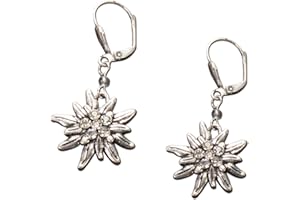 Alpenflüstern Trachten-Ohrhänger Strass-Edelweiß - Damen-Trachtenschmuck, Trachten-Ohrringe antik-silber-farben mit Strass-Steinen in traditionellen Farben DOR008