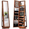 Armoire à Bijoux Enfant Avec Miroir Pivotant - Organisation Couronne, Étages & Bac Tissu - Sécurité Anti-basculement - Dès 3 Ans