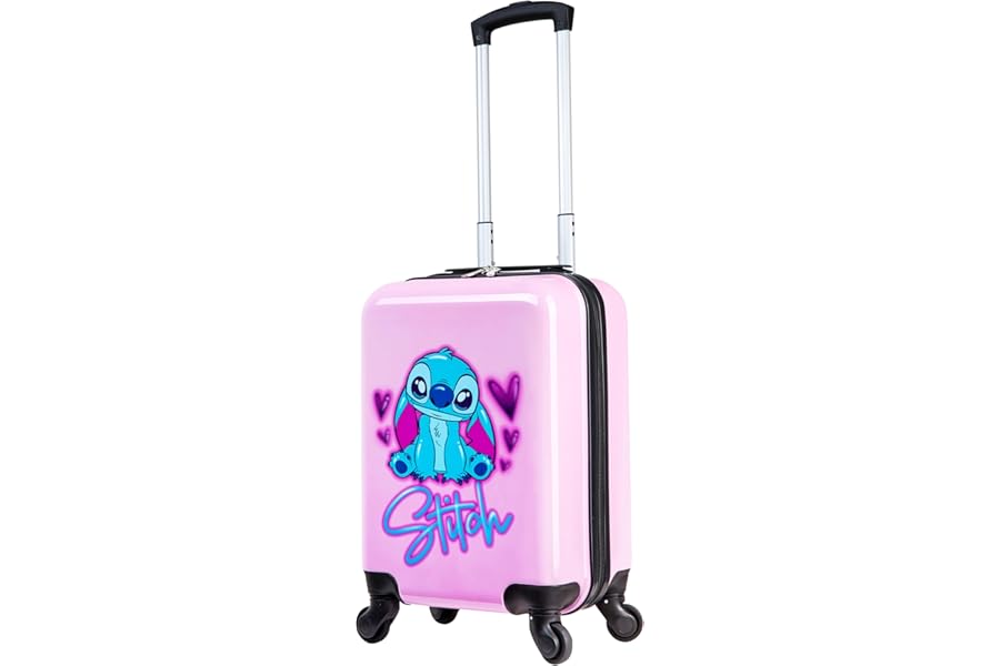 Disney Stitch Suitcase Hard Shell 49.5 x 32 x 21cm 28L Capacity 4 Spinner Wheels Extendable Handle Travel Essentials (Pink, S (H49.5cm x W32cm - 28L)