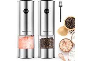 ‎SIMPLETASTE SIMPLETASTE Elektrische Pfeffermühle Salzmühle, mit Verstellbarem Keramikmahlwerk 2er Set Gewürzmühle aus Edelstahl Batteriebetrieben mit LED