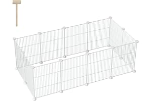 FUNLAX Pet Playpen, Small Animal Cages, Puppy Pen, 12 Panels Metal Wire Animals Play Pen, DIY Pet Exercise Fence Indoor Outdoor Enclosure for Rabbit, Guinea Pig, Turtle, Hedgehog White(30x40CM/panel)