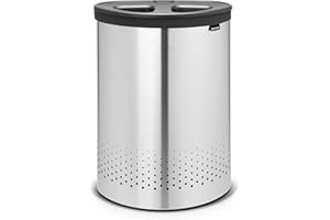 Brabantia - Corbeille à Linge Selector - Deux Triez Compartiments - Portable Sac à Linge - L'ouverture Quick-Drop - Orifices de Ventilation - Pas de Rayures - Peu encombrant - Acier mat - 55 L