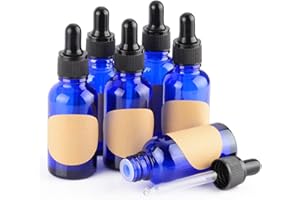 stonylab 30 ml (1 oz) 6-Pack Flacon Compte-gouttes en Verre, Bleu Flacon en Verre Vide avec Compte-gouttes en Verre Conique, Bouchon Interne et Étiquette pour Huiles Essentielles Fragrances