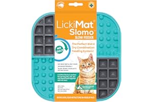 LickiMat Slomo, Cat Slow Feeder Lick Mat, Boredom anxiety reducer; perfect for food, treats, yogurt, or peanut butter. Fun Alternative to a Slow Feed Cat Bowl or Dish, Turquoise