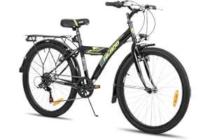 HH HILAND HILAND Bicicleta de montaña de 20"/24" para niños y niñas de 7, 8, 9 y 10 años o más, con Cambio de 6 velocidades, para niños de Ciudad, portaequipajes y portaequipajes, Color Negro/Blanco
