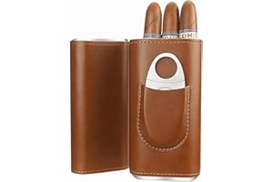 Cgaplus Zigarrenetui aus Leder mit 3 Fingern, mit Cutter, Zedernholz ausgekleideter Zigarren-Humidor, tragbar, Reise-Zigarren-Etui, braun