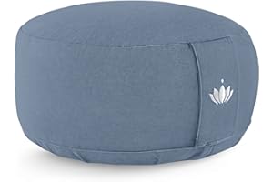 LOTUSCRAFTS® Poduszka do Medytacji i Jogi - Wysokość Siedziska 15 cm, Haftowana, Wypełnienie Orkiszowe, Okrągła na Podłogę, Poszewka