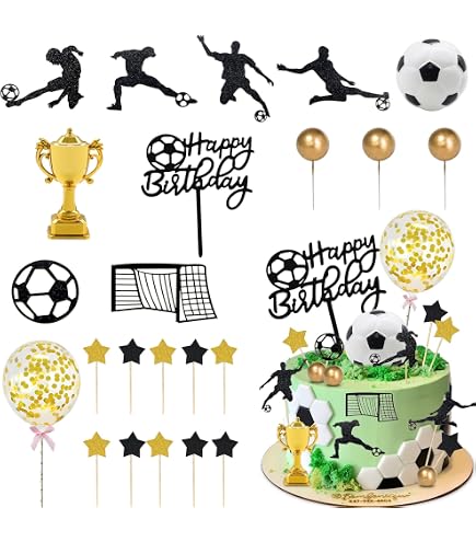 MUYAPAY 24-teiliges Fußball-Kuchendeko Set – Figuren, Tore, Banner Für Geburtstagspartys