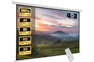 Fabulcozy - Schermo per proiezioni motorizzato elettrico, 120 pollici, con montaggio a parete o a soffitto, automatico, per home cinema e uso aziendale, formato 4:3