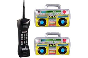 UILYNIU 3 Pcs Inflatable Boom Box, Inflatable Retro Mobile Phone, Inflatable Party Decorations Favors, Inflatable Radio Stereo, Party Supplies, 80s 90s Inflatable Party Props Decoration (Multicolor)